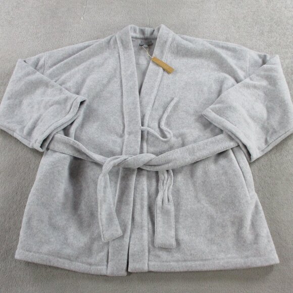 SKIMS Fleece Lounge Robe Womens Medium Gray Short Wrap Tie Sleepwear NWT - Picture 2 of 8